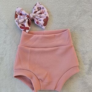 Pink Textured Kids Bottoms with Bow